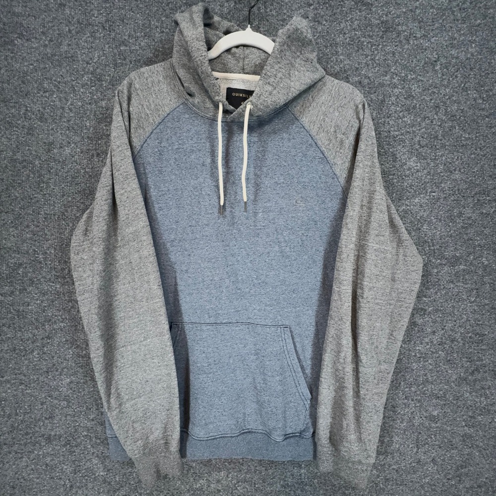 Quiksilver Hoodie Mens XL Blue Gray Raglan Pullover Sweatshirt Surf Casual